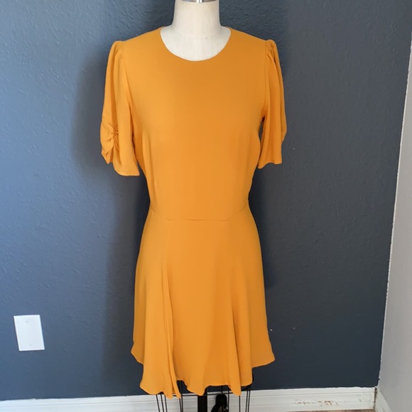 Reformation Gracie Ruched Sleeve Dress In mustard - Picture 3 of 8